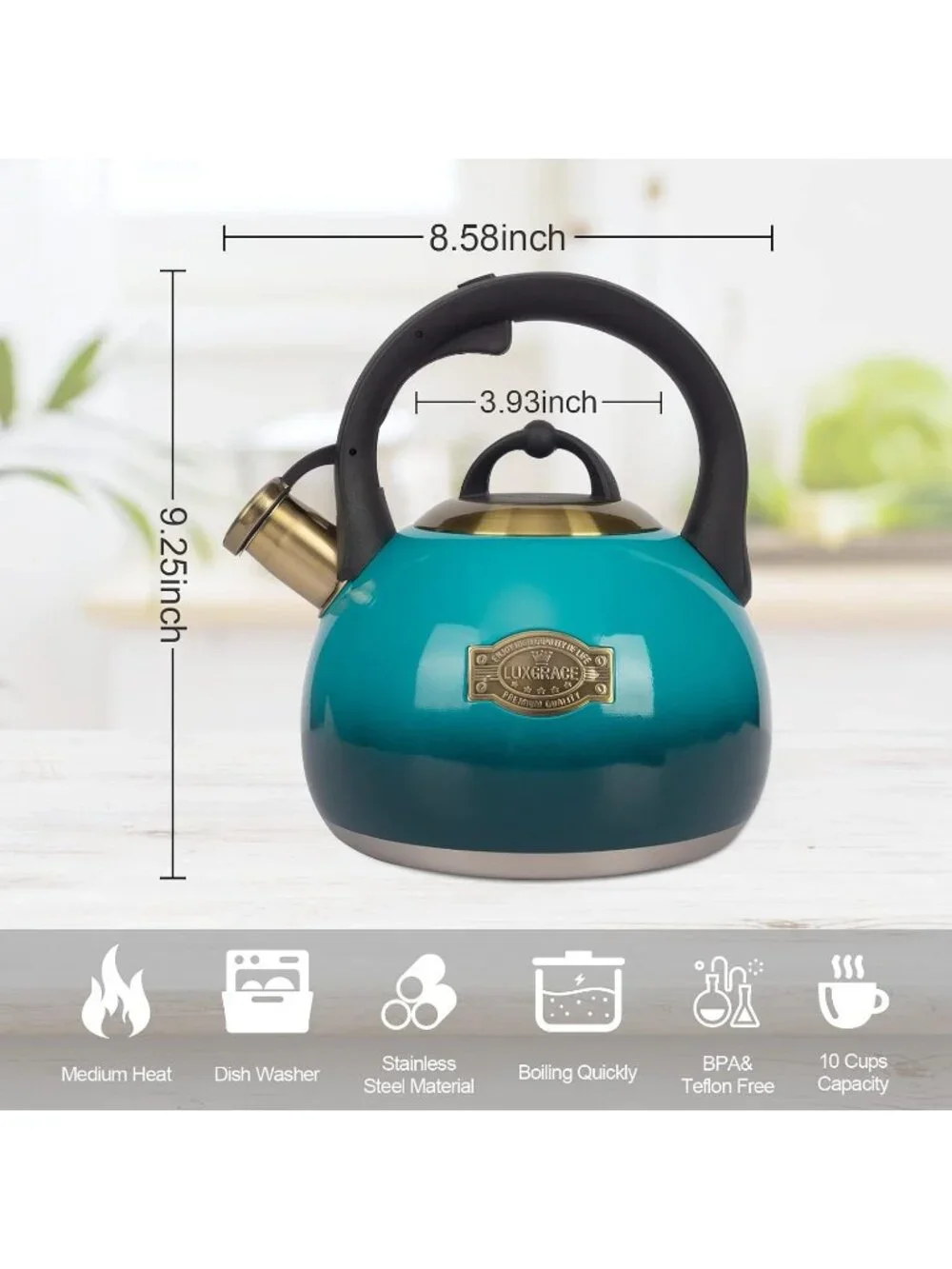 Blue Kitchen Whistling Tea Kettle 3.1 Quart Stainless Steel Stovetop Tea Pot